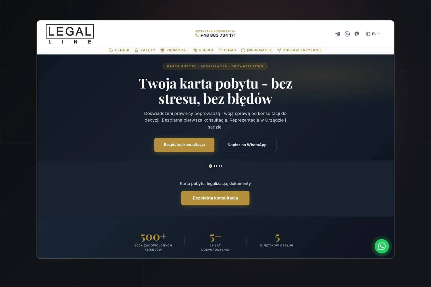 Legal Line landing page - hero and consultation call-to-action