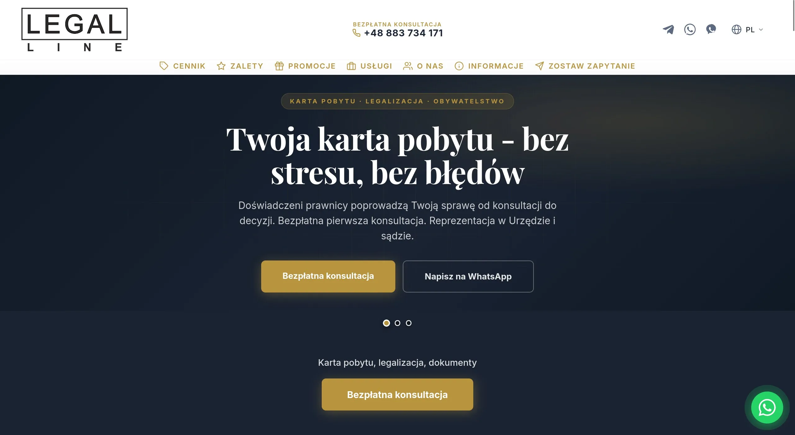 Главная Legal Line после перестройки - hero и кнопки консультации
