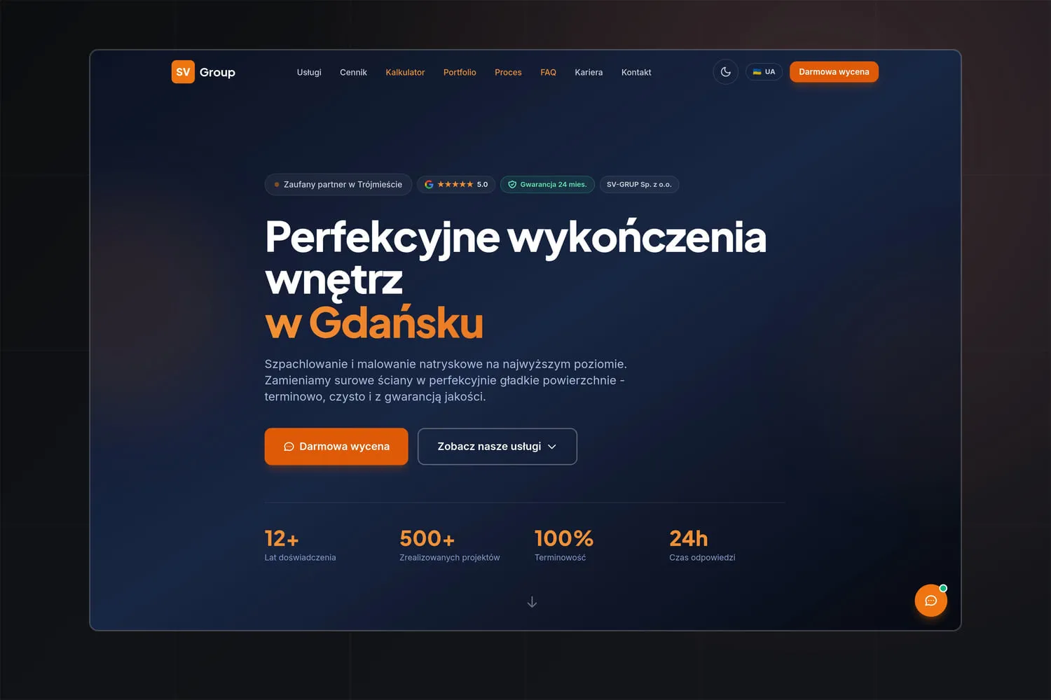 SV Group website homepage - hero and stats