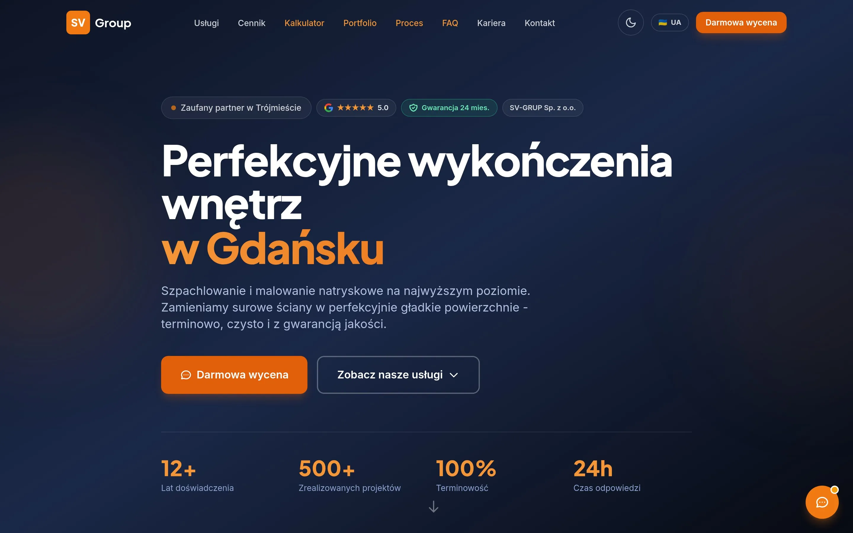 Главная SV Group - hero, знаки доверия и статистика по Труймясту
